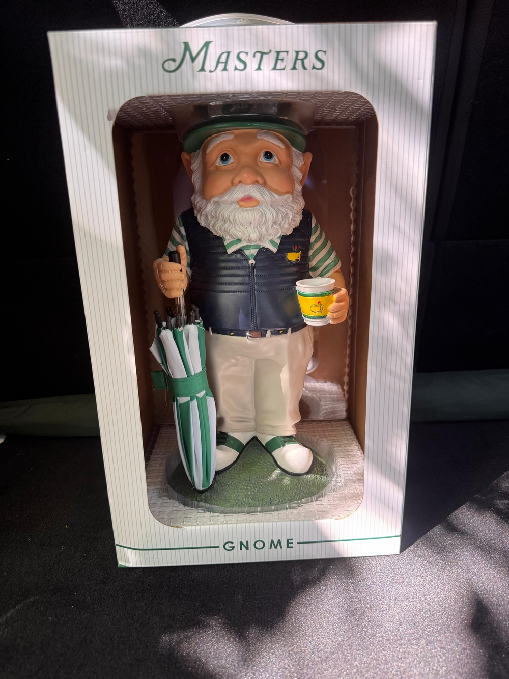 Masters Golf Gnome with Umbrella and Coffee